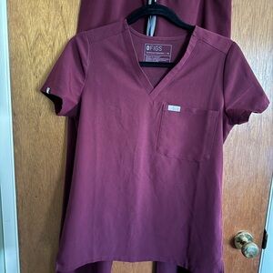 Figs Burgundy Scrub Pants and Catarina top